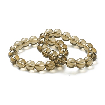 Round Glass Beads Stretch Bracelets for Teen Girl Women, Light Khaki, Beads: 12~12.5mm, Inner Diameter: 2-1/8 inch(5.4cm)