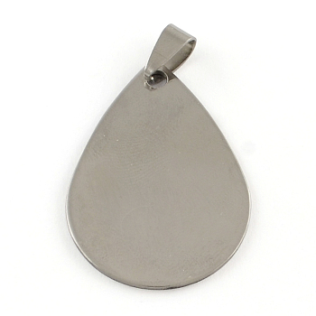 201 Stainless Steel Teardrop Stamping Blank Tag Pendants, with Snap on Bails Clasps, One Side Polishing, Stainless Steel Color, 38x27x1mm, Hole: 7x3.5mm