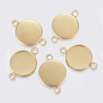 304 Stainless Steel Cabochon Connector Settings, Plain Edge Bezel Cups, Flat Round, Golden, 15x10x2mm, Hole: 2mm, Tray: 8mm