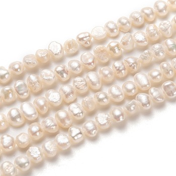 Natural Cultured Freshwater Pearl Beads Strands, Potato, Bisque, 4x4~5mm, Hole: 0.5mm, about 84pcs/strand, 13.78 inch(35cm)