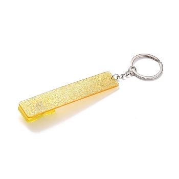 Ferroalloy, Plastic and Acrylic Keychain, with Glitter Powder, Contactless Card Extractor, for Long Nail Card Extractor Keychain with Card Puller for Girls, Rectangle, Yellow, 15.5cm