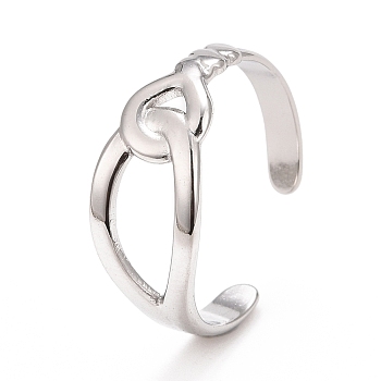304 Stainless Steel Interlock Knot Shape Open Cuff Ring for Women, Stainless Steel Color, US Size 7 3/4(17.9mm)