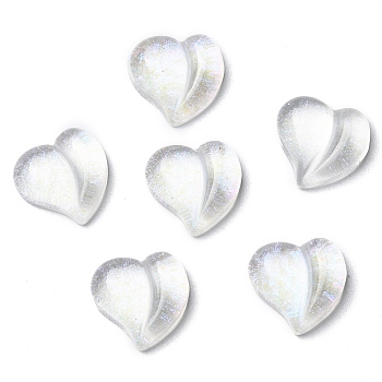 Translucent Resin Cabochons, Glitter Heart, Clear, 15.5x16x6.5mm