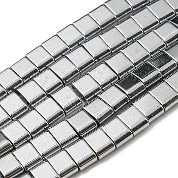 Electroplated Non-magnetic Synthetic Hematite Beads Strands, Rectangle, 2-Hole, Silver, 6x4x3mm, Hole: 1.2mm, about 95pcs/strand, 15.35 inch(39cm)