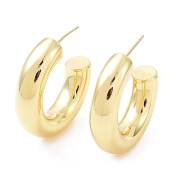 Rack Plating Brass Arch Stud Earrings, Cadmium Free & Lead Free, Real 18K Gold Plated, 30x7.5mm