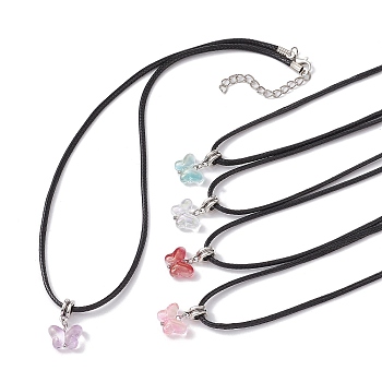Glass Butterfly Pendant Necklaces, with Imitation Leather Cords, Mixed Color, 17.52 inch(44.5cm)