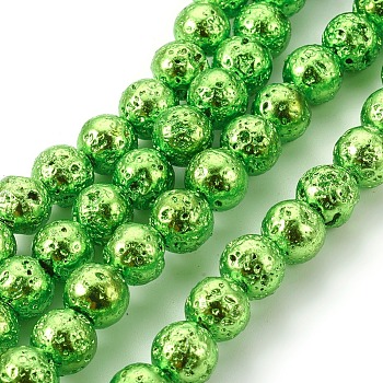 Electroplated Natural Lava Rock Bead Strands, Round, Lime, 8~9mm, Hole: 1.2mm, about 47pcs/strand, 15.7 inch(40cm)