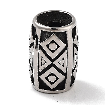 Retro 304 Stainless Steel Beads, Column with Rhombus, Antique Silver, 15x10mm, Hole: 3mm