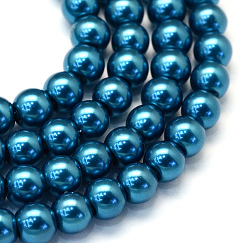 Baking Painted Pearlized Glass Pearl Round Bead Strands, Cadet Blue, 6~7mm, Hole: 1mm, about 145pcs/strand, 31.4 inch