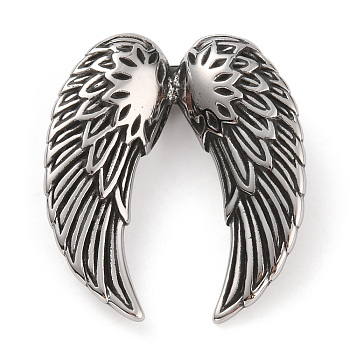 304 Stainless Steel Pendants, Wing Charm, Antique Silver, 42x38x12.5mm, Hole: 11x5mm