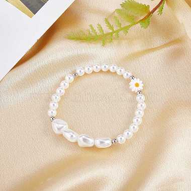 3Pcs Natural Shell & Plastic Pearl Flowers Beaded Necklaces and Stretch Bracelet Set(SJEW-SW00010-02)-5
