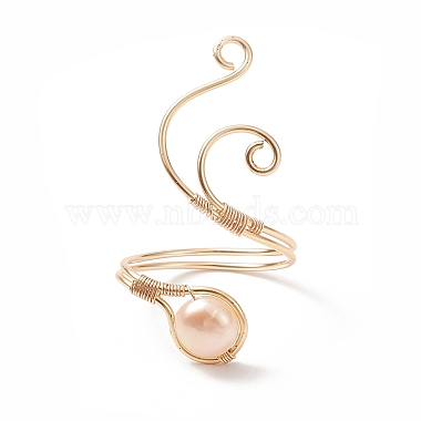 Copper Wire Wrapped Natural Freshwater Pearl Cuff Rings for Women(RJEW-JR00553-01)-4