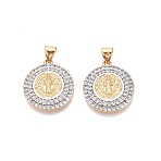 Religion Brass Micro Pave Clear Cubic Zirconia Pendants, Flat Round with St. Benedict Medal Charms, Two Tone, Real Gold Plated & Real Platinum Plated, 20x18x3mm, Hole: 5x3mm(KK-N287-44GP-02)
