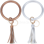 2Pcs 2 Colors PU Leather Tassel Bracelet Wristlet Keychain, Mixed Color, 20.5cm, 1pc/color(AJEW-SC0003-66A)
