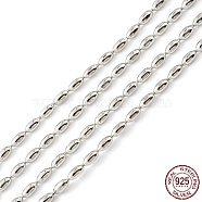 Rhodium Plated 925 Sterling Silver Oval Ball Chains, Unwelded, Platinum, Link: 3x1.5mm(STER-F052-07P)