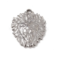 304 Stainless Steel Pendants, Lion Head Charm, Stainless Steel Color, 26x20.5x5.5mm, Hole: 2.5mm(STAS-P316-08P)