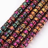 Electroplated Natural Lava Rock Beads Strands, Flat Round/Disc, Heishi Beads, Bumpy, Colorful, 4x3mm, Hole: 1mm, about 134pcs/strand, 15.55''(39.5cm)(G-T114-68B)