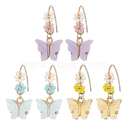3 Pairs 3 Colors Alloy Acrylic Butterfly Dangle Earrings, Seed Beaded Flower Drop Earrings with 304 Stainless Steel Pins, Mixed Color, 30x14mm, 1 Pair/colors(EJEW-MZ00118)