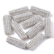 Plastic Beads, with Crystal Rhinestone and Seed Beads, Column, Clear, 31x10mm, Hole: 2mm(KY-N008-01G)