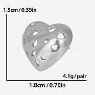 Stylish 303 Stainless Steel Hollow Heart Stud Earrings, Delicate Sweet Ear Jewelry, Silver, 15x18mm(RP4390-1)