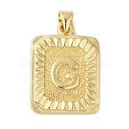 Rack Plating Brass Pendants, Long-Lasting Plated, Lead Free & Cadmium Free, Square with Letter Charms, Letter G, 24x17x2.5mm, Hole: 4x3.5mm(KK-B092-42G-G)