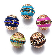 Handmade Indonesia Beads, with Alloy Findings, Round, Light Gold, Mixed Color, 16~17x16~16.5mm, Hole: 1.8mm(IPDL-K004-F)