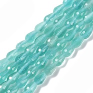 Cat Eye Beads Strands, Faceted, Teardrop, Aqua, 8x6mm, Hole: 0.9mm, about 45pcs/strand, 14.76~14.96 inch(37.5~38cm)(CE-N014-02C-07)