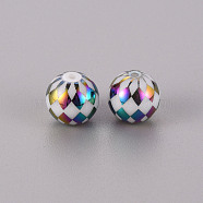 Electroplate Glass Beads, Round with Grid Pattern, Multi-color Plated, 10mm, Hole: 1.2mm(EGLA-Q123-013A)