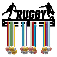 Acrylic Medal Holder, Medals Display Hanger Rack, with Hanger Hooks, Medal Holder Frame, Rectangle with Word RUGBY, Black, 116x290x10mm(AJEW-WH0296-015)