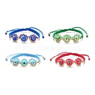 4Pcs 4 Colors Wire Wrapped Flower with Evil Eye Braided Bead Bracelet, Lucky Protection Jewelry for Women, Mixed Color, Inner Diameter: 2-1/4 inch(5.65cm)~3-3/8 inch(8.7cm), 1pc/color(BJEW-TA00054)