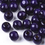 Dyed Natural Wood Beads, Round, Lead Free, DarkSlate Blue, 10x9mm, Hole: 3mm, about 3000pcs/1000g(WOOD-Q006-10mm-13-LF)
