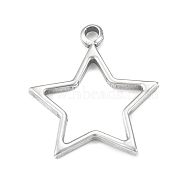 304 Stainless Steel Pendants, Hollow, Star Charm, Stainless Steel Color, 21.5x19x1.5mm, Hole: 1.6mm(STAS-F287-13P)