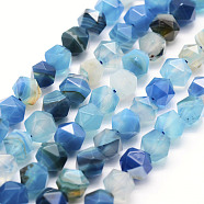 Natural Striped Agate/Banded Agate Beads Strands, Star Cut Round Beads, Dyed & Heated, Faceted, Light Blue, 8~8.5mm, Hole: 1mm, about 48~50pcs/strand, 14.9~15.1 inch(38~38.5cm)(G-F523-03E-8mm)