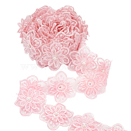 Organza Lace Trim with Resin Imitation Pearl Beads, for Garment Accessories, Flower, Pink, 2-3/8 inch(60mm)(OCOR-WH0085-53A)