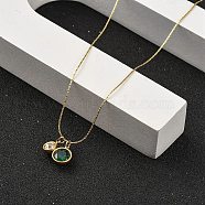 Ion Plating(IP) 304 Stainless Steel with Pendant Necklaces, with Cubic Zirconia, Flat Round, Real 14K Gold Plated, 16.46 inch(41.8cm)(NJEW-K255-29G)