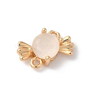 Brass Pave Glass Connector Charms, Candy Links, Golden, Creamy White, 7.5x13x4mm, Hole: 1.2mm(KK-C062-039G-01)