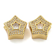 Rack Plating Brass Micro Pave Cubic Zirconia Beads, Long-Lasting Plated, Cadmium Free & Lead Free, Star, Real 18K Gold Plated, 12x12x9mm, Hole: 4mm(KK-I718-44G)