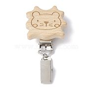 Iron ID Card Clips with Wood Animal, Badge Holder Clip, Lion, 80mm(JEWB-BR00127-02)