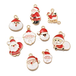 Christmas Theme Alloy Enamel Pendants, Light Gold, Santa Claus, 16.5~25.5x11.5~20.5x1~3.5mm, Hole: 1.6~2.1mm, 9pcs/set(FIND-M039-01I)