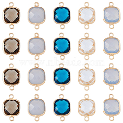 20Pcs 5 Colors Transparent K9 Glass Connector Charms, with Light Gold Plated Brass Findings, Faceted, Square Links, Mixed Color, 16.5x10.5x5.5mm, 4pcs/color(GGLA-DC0001-01)