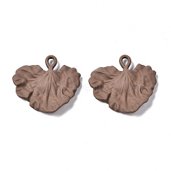 Spray Painted Alloy Pendants, Cadmium Free & Lead Free, Gingko Leaf, Saddle Brown, 27.5x29.5x3.5mm, Hole: 2mm(PALLOY-T077-118C-RS)