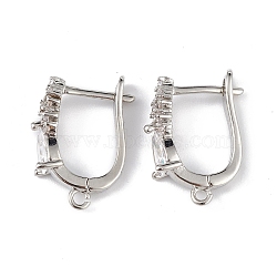 Brass Teardrop Hoop Earring Findings, Latch Back with Clear Cubic Zirconia, Lead Free & Cadmium Free, Platinum, 18x13x5mm, Hole: 1.2mm, Pin: 1mm(ZIRC-L097-055P)
