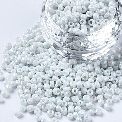 Glass Seed Beads, Baking Paint, Round Hole, Round, Aqua, 3~4x2~2.5mm, Hole: 0.8mm, about 450g/Pound(SEED-S061-A-979)