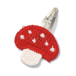 Handmade Cotton Knitting Ornament Iron Snap Hair Clips for Girls, Mushroom, 85x55x3.5mm(PHAR-JH00090-03)