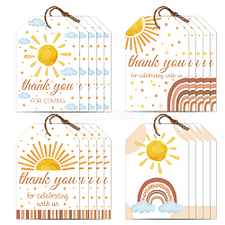 120Pcs 4 Styles Sunflower Paper Thank You Gift Tags, Hange Tags, For Arts and Crafts, with 30M Jute Twine, Rectangle, Sun, 7.7x5.1cm, Hole: 5mm, 30pcs/style(CDIS-WH0038-04)