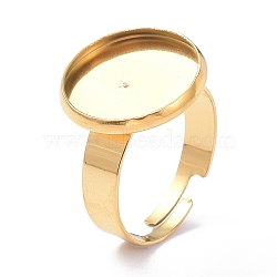 Ion Plating(IP) Adjustable 304 Stainless Steel Finger Rings Components, Pad Ring Base Findings, Flat Round, Real 18K Gold Plated, Tray: 14mm, 4mm, US Size 6(16.5mm)(STAS-P291-01D-G)