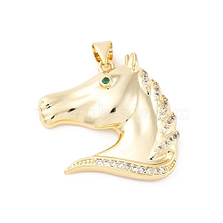 Brass Micro Pave Cubic Zirconia Pendants, Horse's Head, Real 16K Gold Plated, 27.5x26.5x5.5mm, Hole: 4.5x3.5mm(KK-S510-18G)