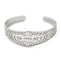 304 Stainless Steel Cuff Bangles, Hollow Flower Open Bangles for Women, Stainless Steel Color, Inner Diameter: 2x1-7/8 inch(5.2x4.8cm), 7.5~20mm(BJEW-K267-04P)