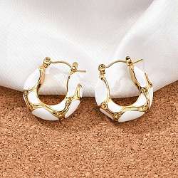 304 Stainless Steel Enamel Hoop Earrings, Golden, White, 22x6mm, Pin: 0.7mm(EJEW-Z079-01G-02)