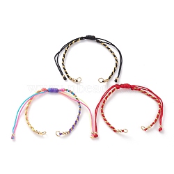 Adjustable Nylon Braided Cord Bracelet Making, with Metallic Cord, Brass Beads & 304 Stainless Steel Jump Rings, Golden, Mixed Color, 5-7/8~11 inch(15~28cm)(AJEW-JB00891)